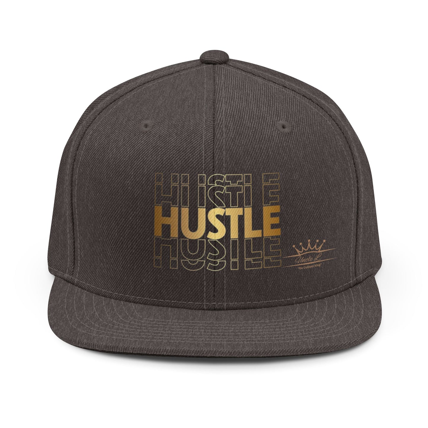 Uncle L 29Hustle Snapback Hat — Gold Lettering Motivational Flat-Brim Cap