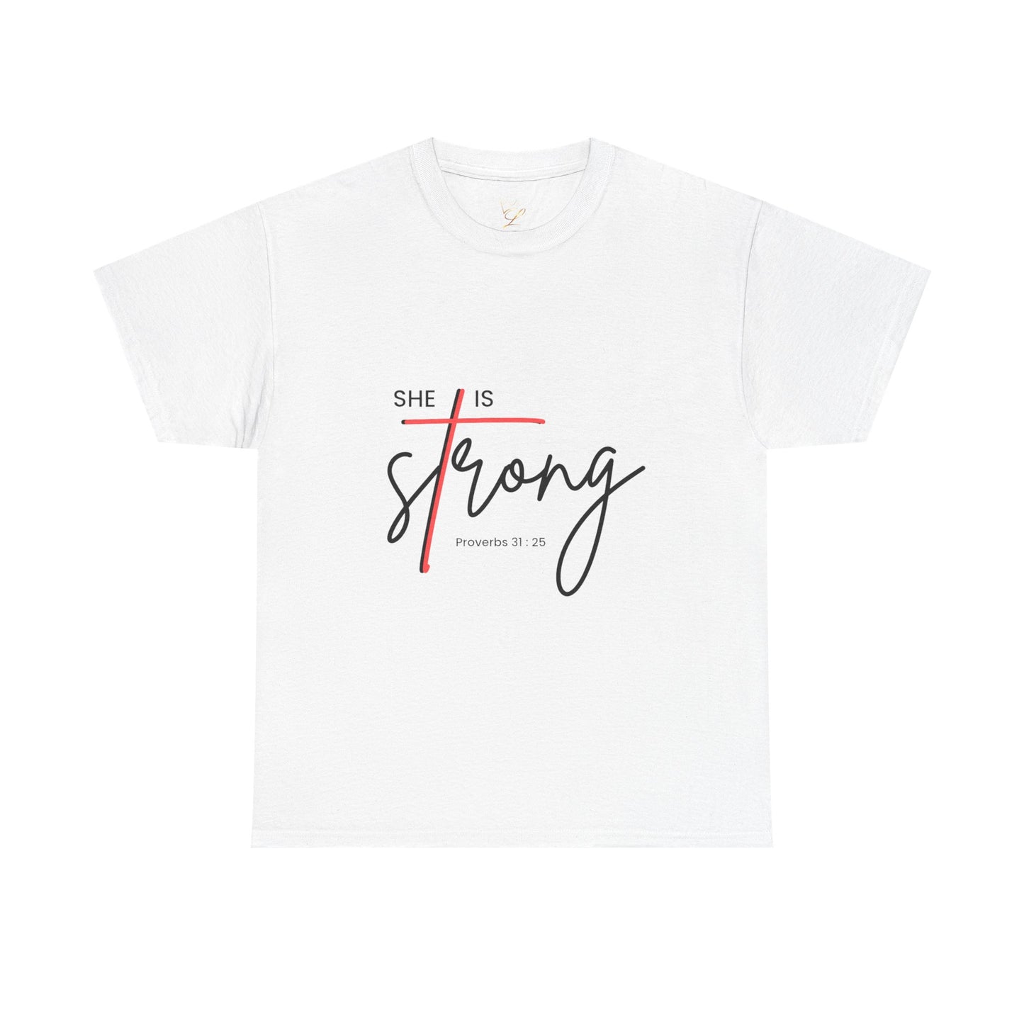 T-Shirt — "She Is Strong" Inspirational Christian Tee (Philippians 4:13)