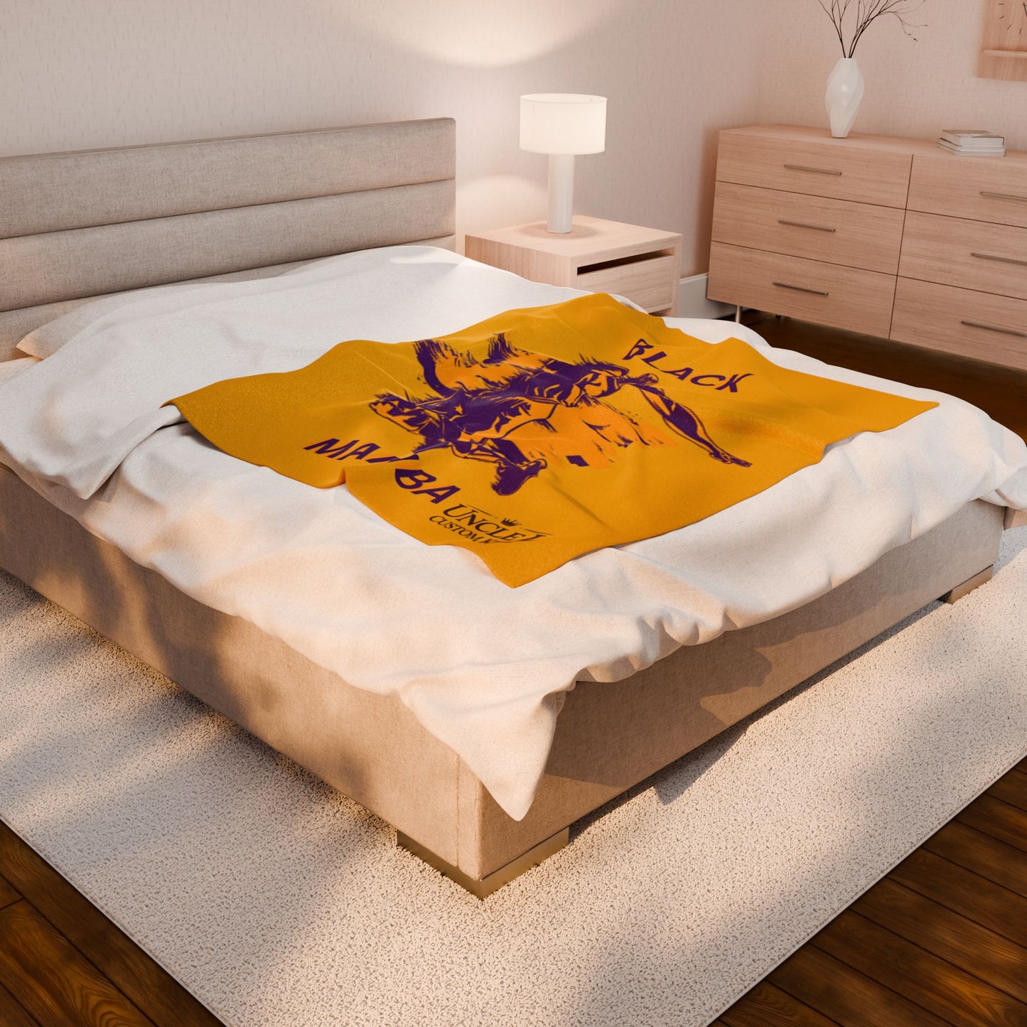 Velveteen Plush Blanket — Black Mamba Basketball Throw (Gold & Purple)