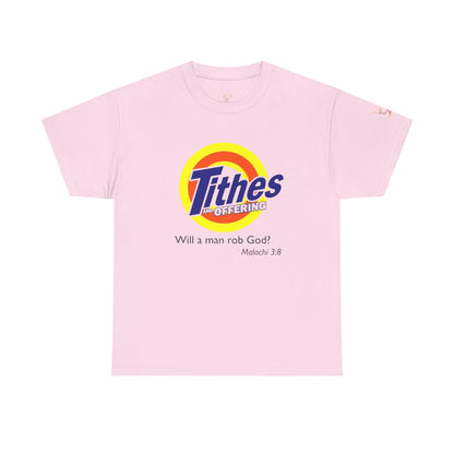 T-Shirt — "Tithes Offering" Gospel Logo Tee (Malachi 3:8) — Christian Giving Shirt