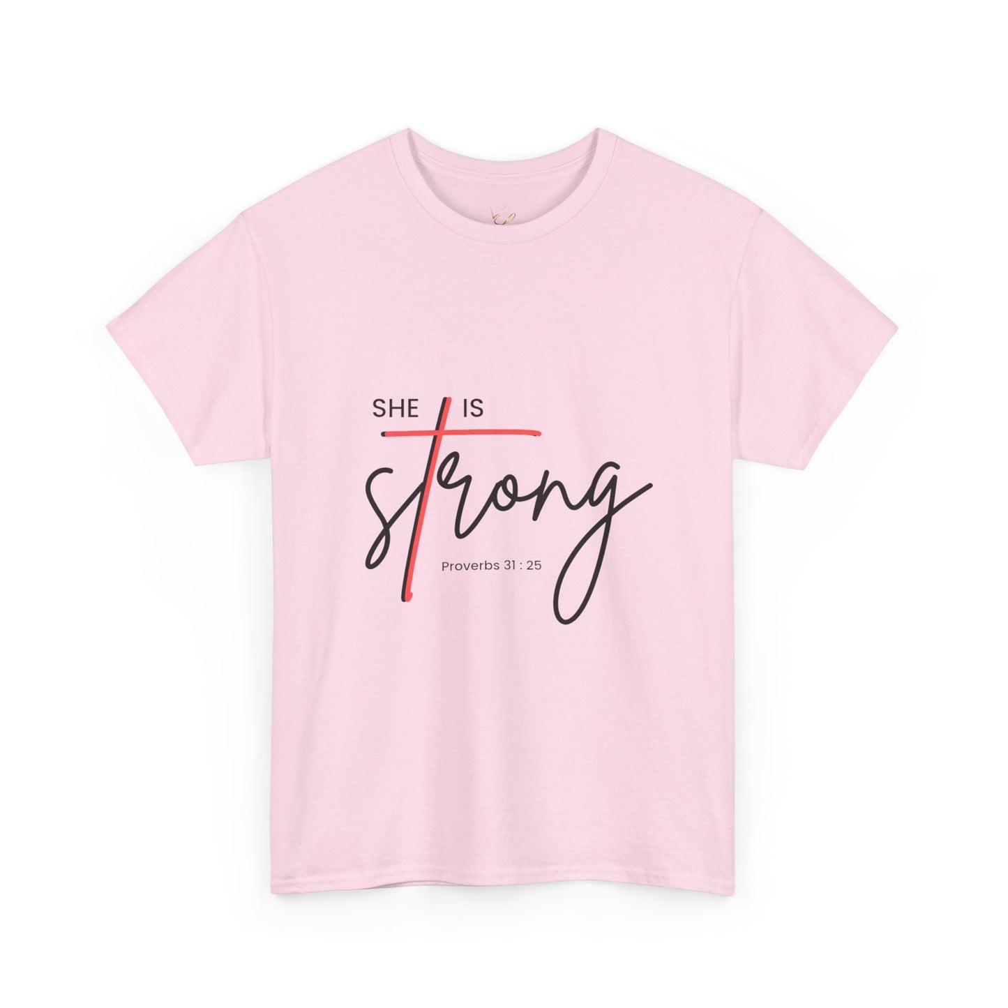 T-Shirt — "She Is Strong" Inspirational Christian Tee (Philippians 4:13)
