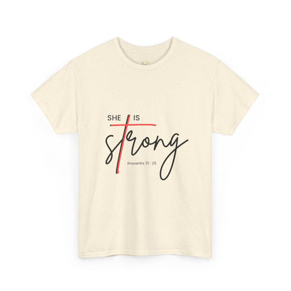 T-Shirt — "She Is Strong" Inspirational Christian Tee (Philippians 4:13)