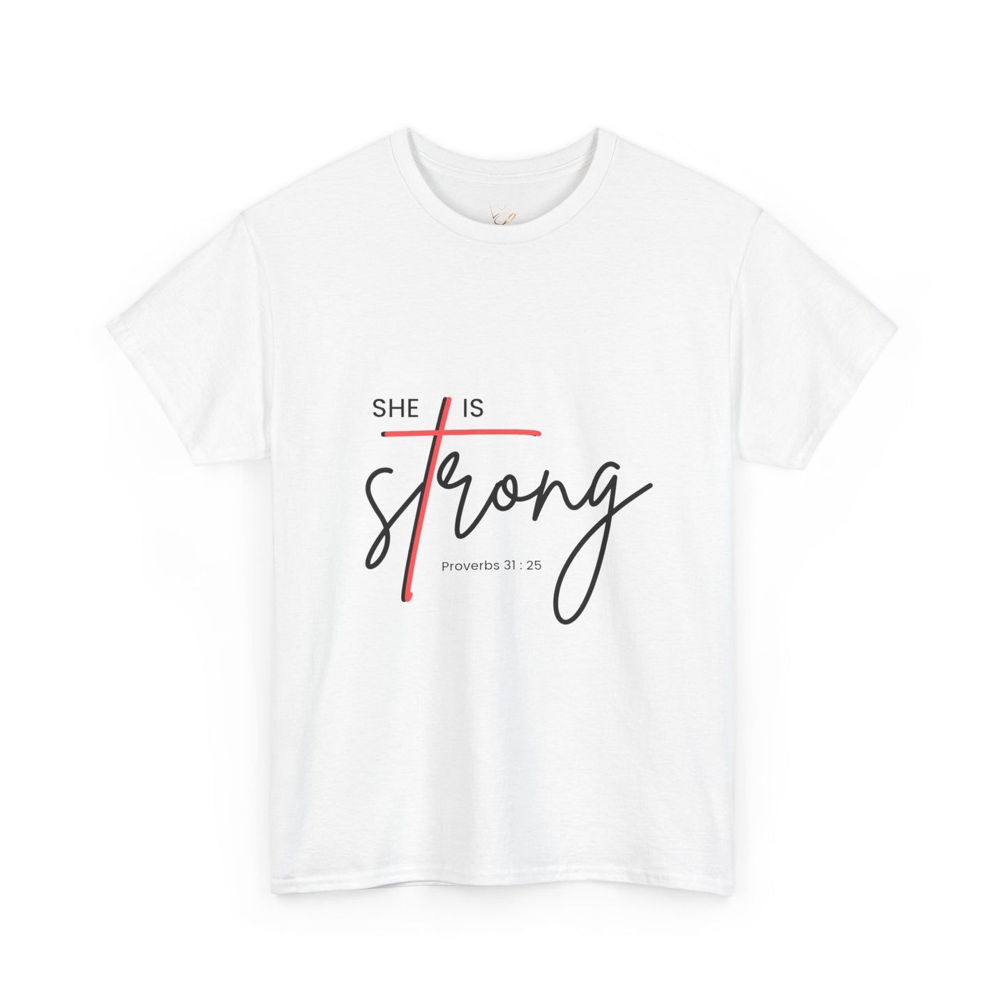 T-Shirt — "She Is Strong" Inspirational Christian Tee (Philippians 4:13)