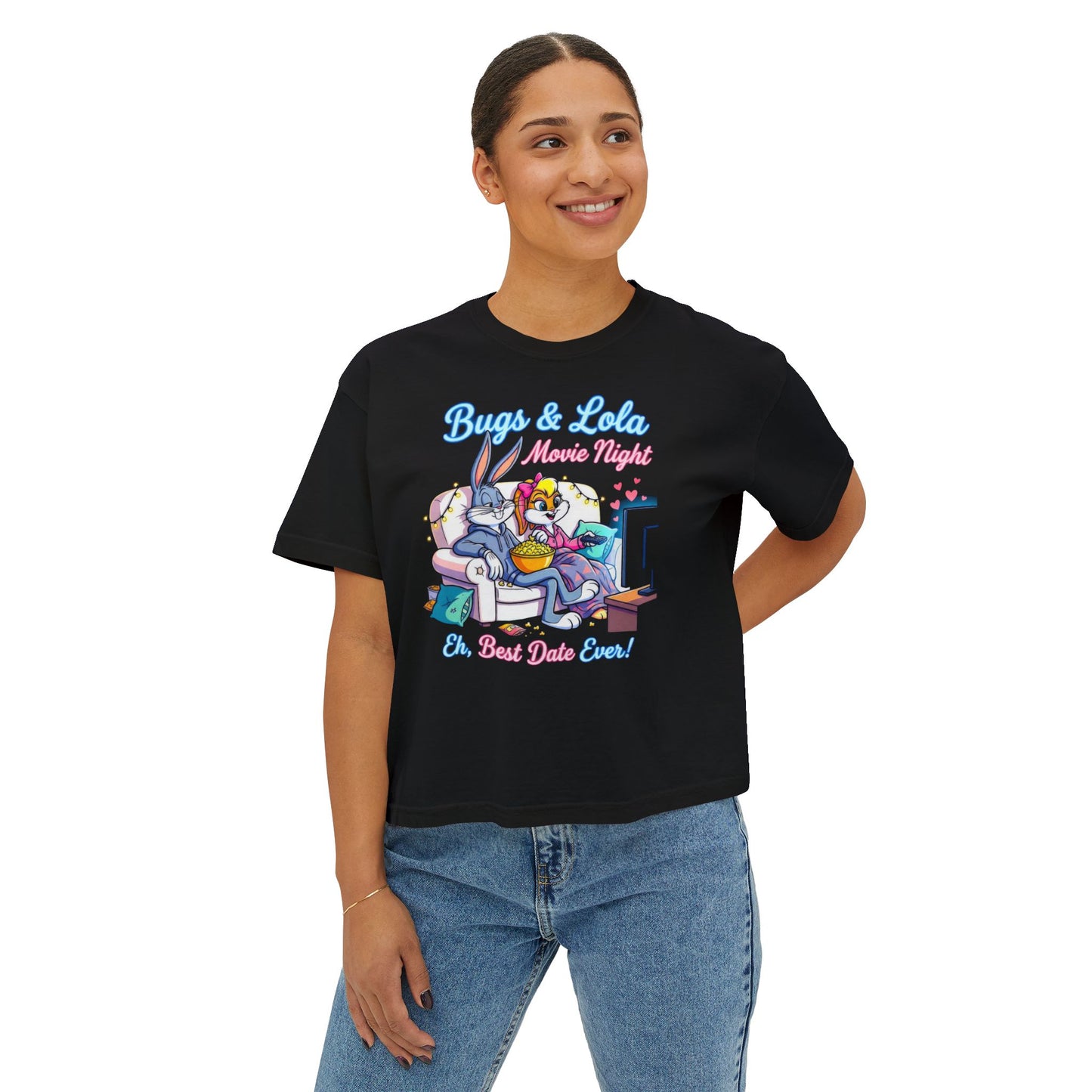 Bugs & Lola Movie Night Tee — "Best Date Ever" Women's Boxy T-Shirt