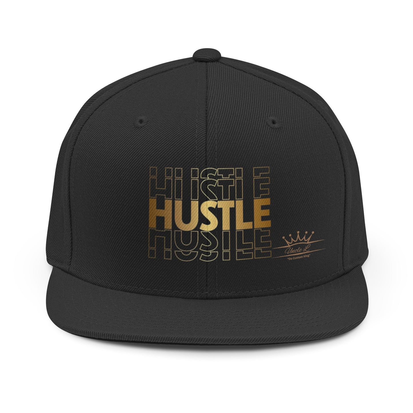 Uncle L 29Hustle Snapback Hat — Gold Lettering Motivational Flat-Brim Cap