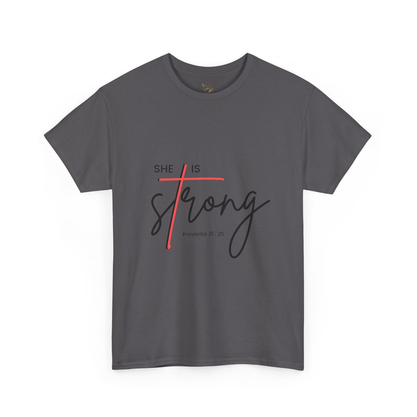 T-Shirt — "She Is Strong" Inspirational Christian Tee (Philippians 4:13)