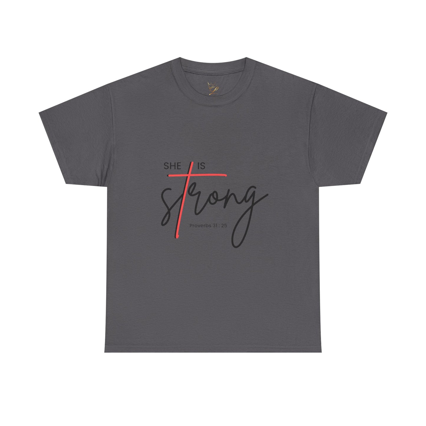 T-Shirt — "She Is Strong" Inspirational Christian Tee (Philippians 4:13)