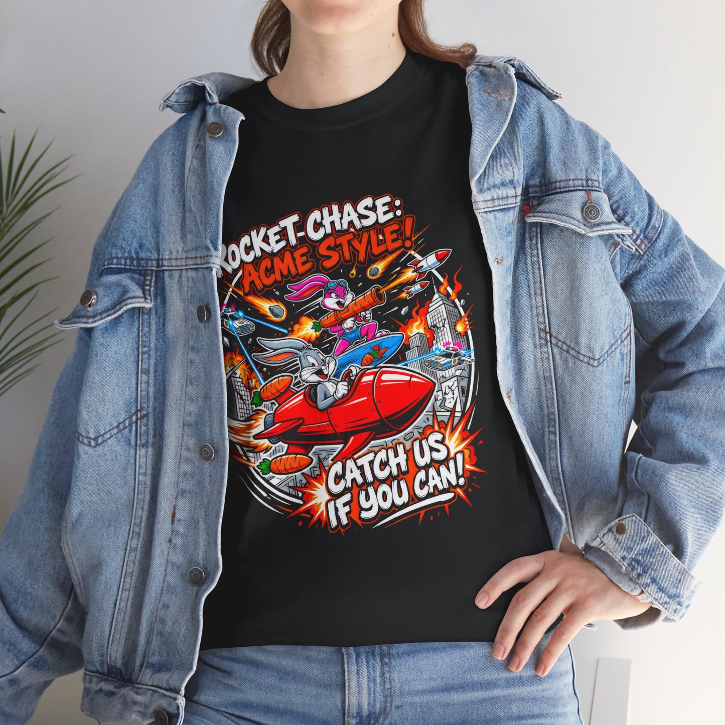 Rocket Chase Graphic Tee — "Catch Us If You Can" Retro Airplane Design