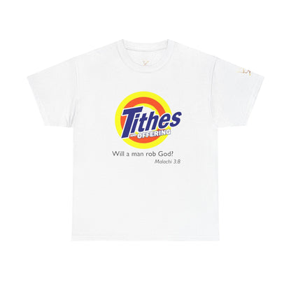 T-Shirt — "Tithes Offering" Gospel Logo Tee (Malachi 3:8) — Christian Giving Shirt
