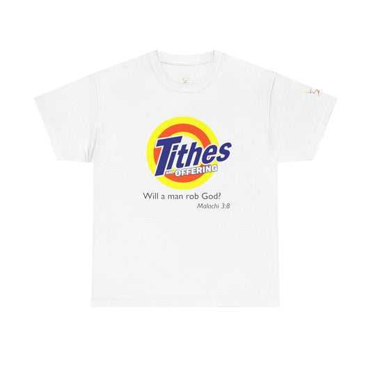 T-Shirt — "Tithes Offering" Gospel Logo Tee (Malachi 3:8) — Christian Giving Shirt