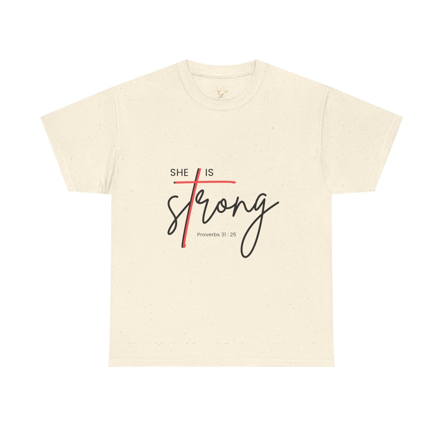T-Shirt — "She Is Strong" Inspirational Christian Tee (Philippians 4:13)