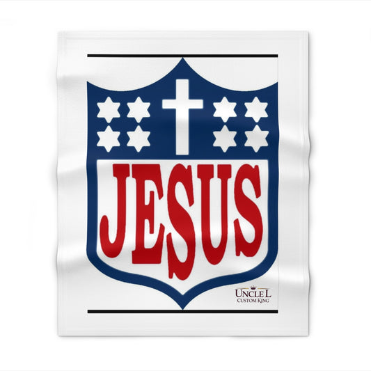 Jesus Shield Throw Blanket — Christian Faith Cozy Blanket with Cross Design