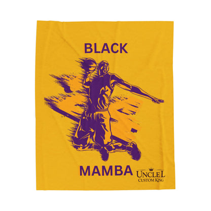 Velveteen Plush Blanket — Black Mamba Basketball Throw (Gold & Purple)