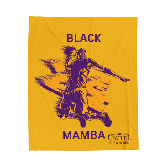 Velveteen Plush Blanket — Black Mamba Basketball Throw (Gold & Purple)