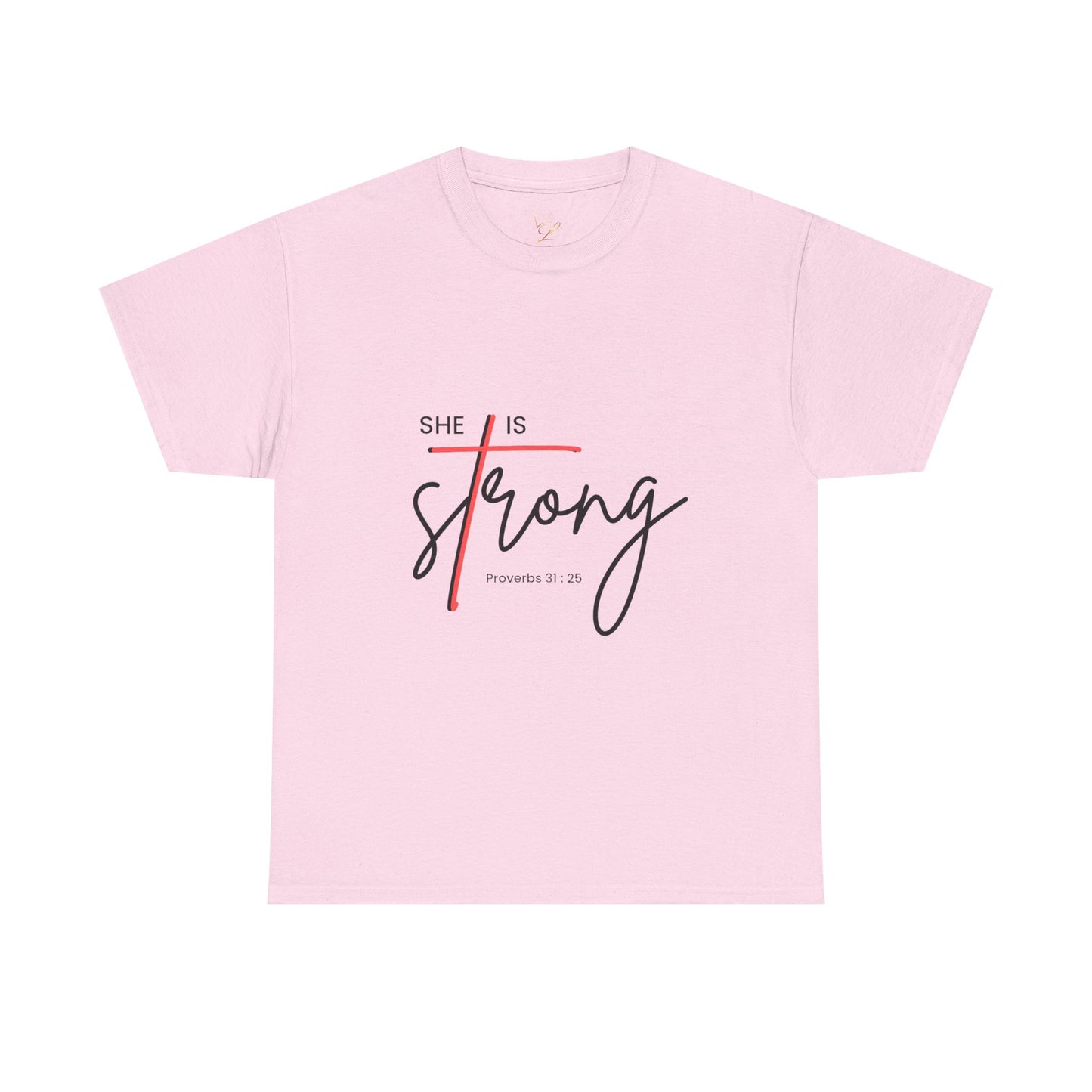 T-Shirt — "She Is Strong" Inspirational Christian Tee (Philippians 4:13)