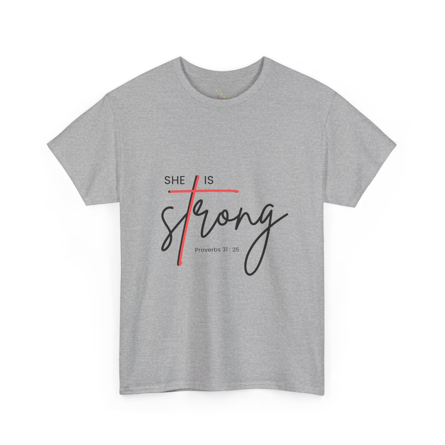 T-Shirt — "She Is Strong" Inspirational Christian Tee (Philippians 4:13)