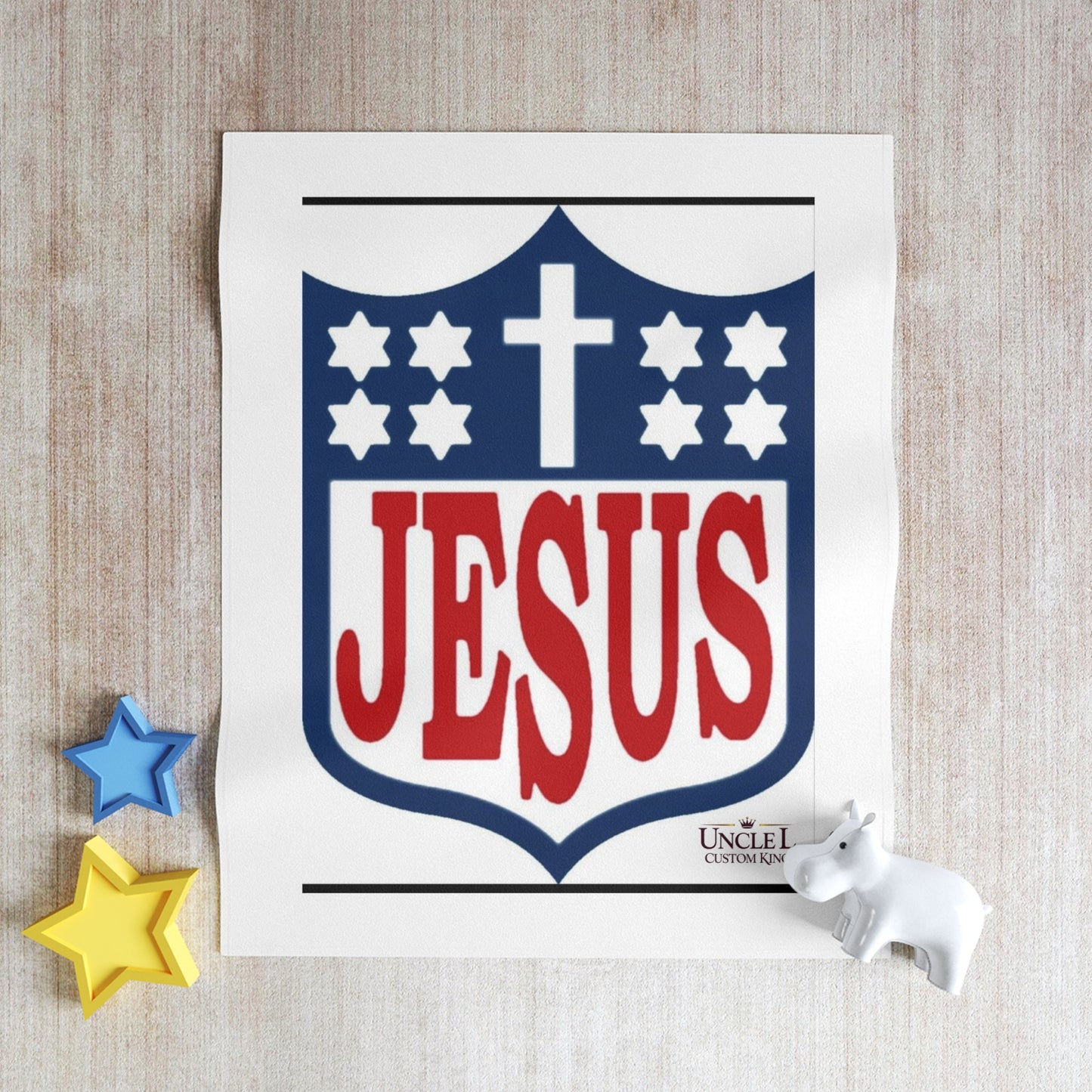 Jesus Shield Throw Blanket — Christian Faith Cozy Blanket with Cross Design