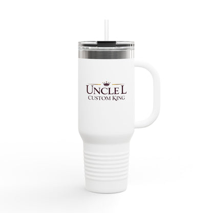 Insulated 40oz Travel Mug — "Uncle L Custom King" Stainless Tumbler with Straw & Handle