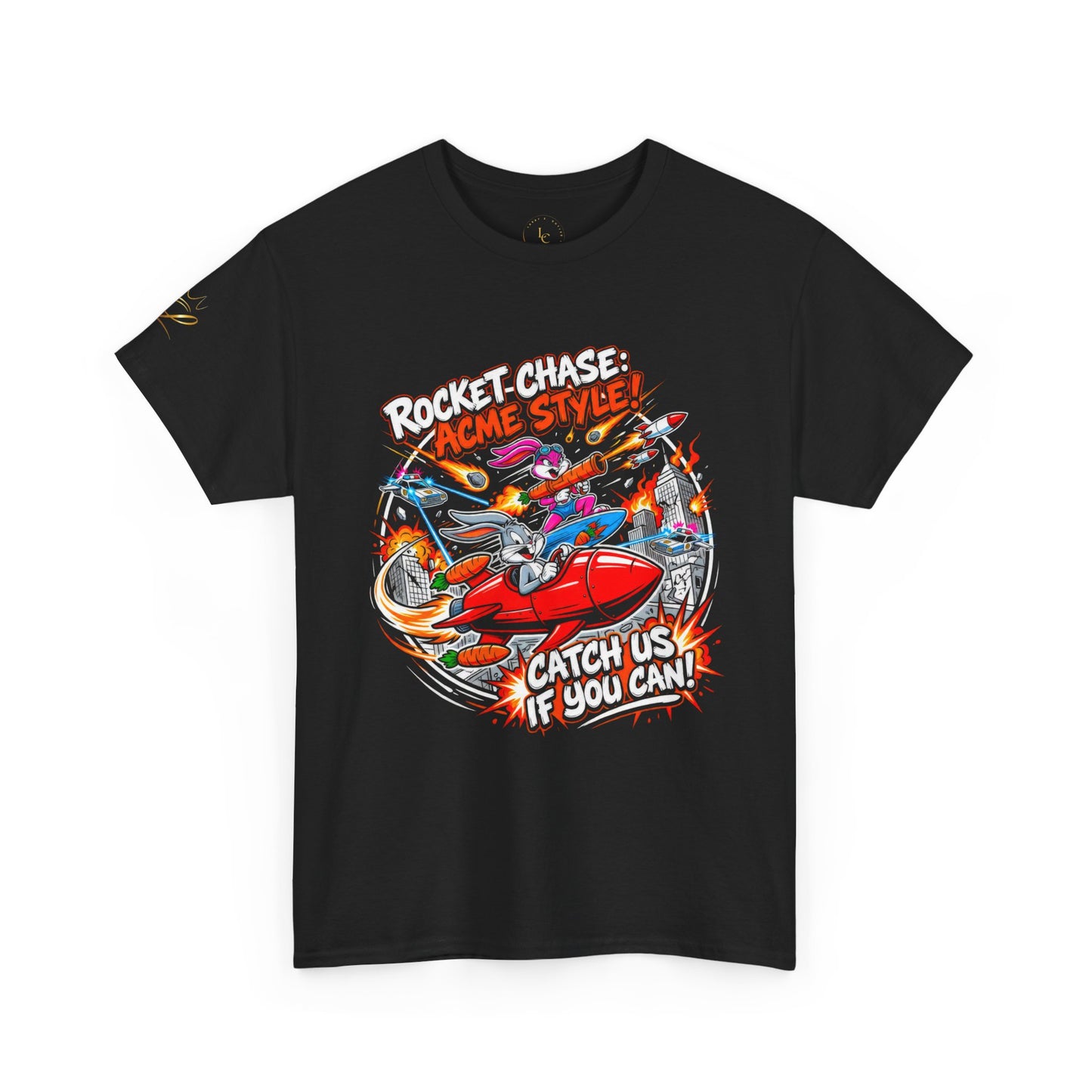 Rocket Chase Graphic Tee — "Catch Us If You Can" Retro Airplane Design